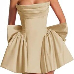 Removable Big Bow Bridal Prom Mini Dress - Champagne